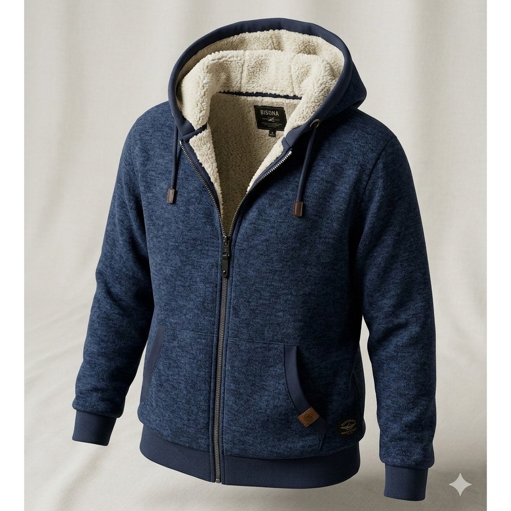 David Bitton Buffalo Men's Blue Fleece Lined Full Zip Up Hoodie. Size S